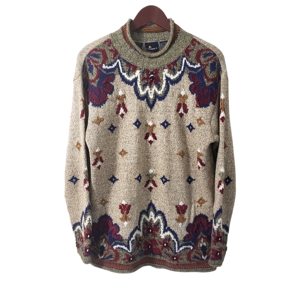Vintage Lizsport Wool Blend Sweater Cottagecore Geometric Nordic Fair Isle - Picture 1 of 13